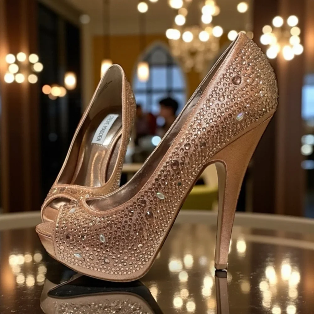 Steve Madden Sparkling Gold Peep-Toe Heels - Picture 5 of 17